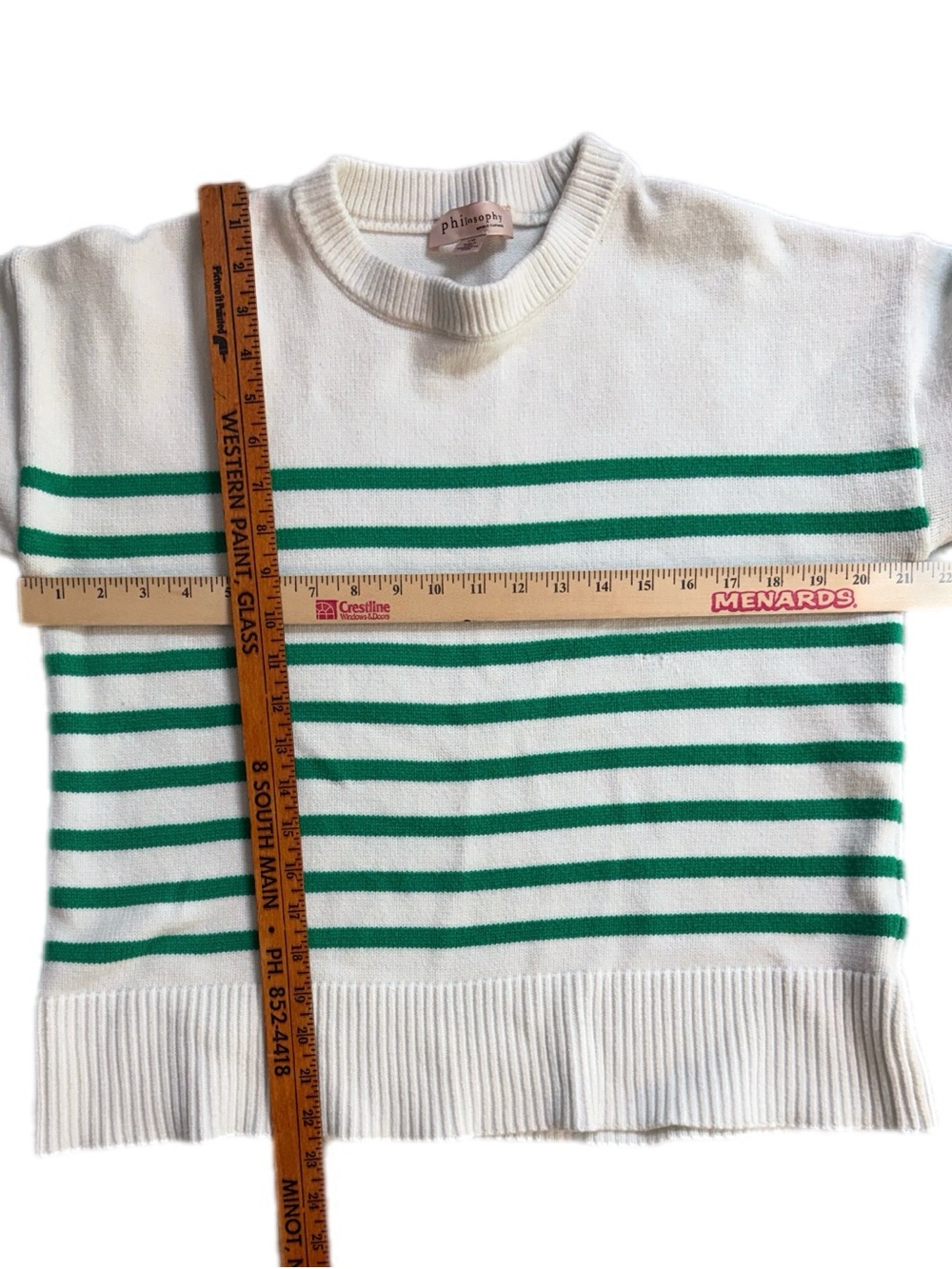 Philosophy Striped Green and ivory Women's Sweater large *READ - Picture 5 of 11